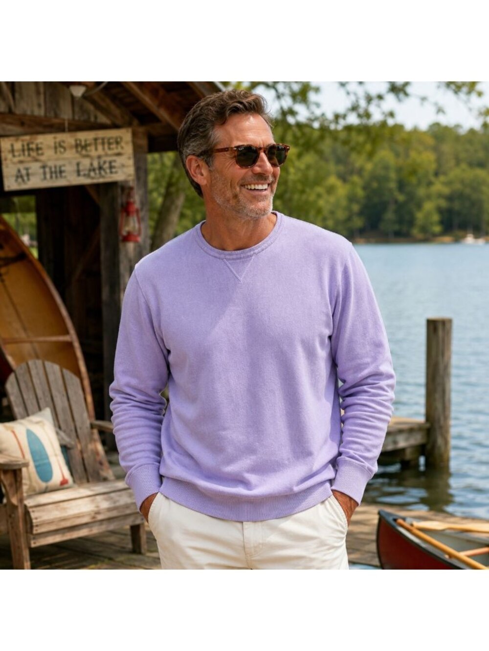 Southern Pines Men XL Lavender Crewneck Pullover Sweater 100% Cotton Casual Soft